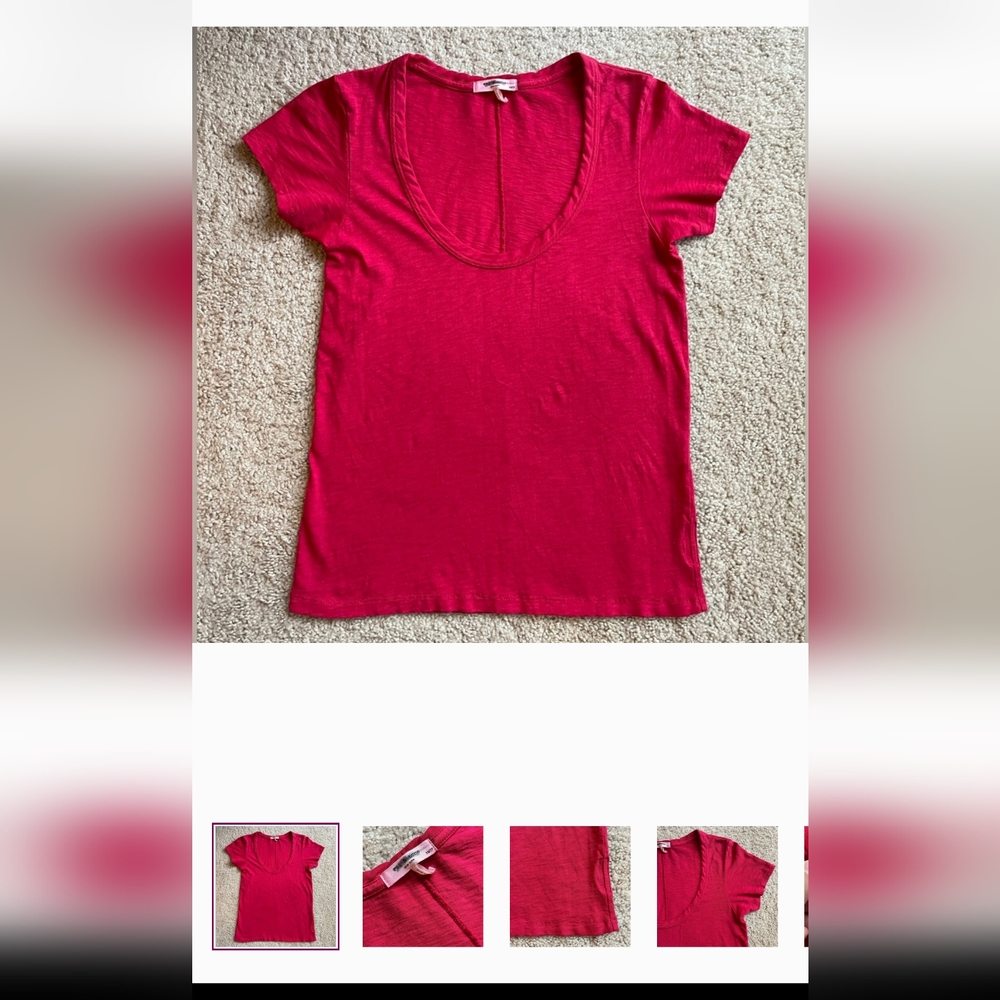 rag & bone Red Scoop Neck Short Sleeve Tee